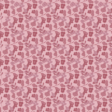 seamless pattern, floral ornament, pink background, freehand drawing