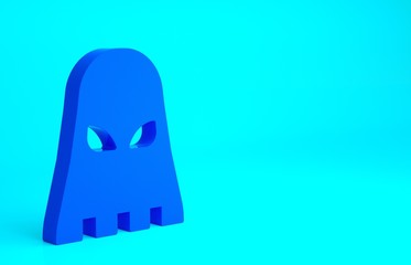 Blue Executioner mask icon isolated on blue background. Hangman, torturer, executor, tormentor, butcher, headsman icon. Minimalism concept. 3d illustration 3D render.