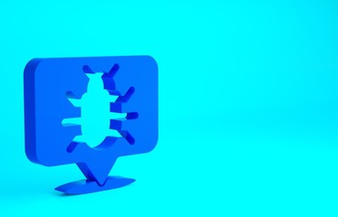 Blue System bug concept icon isolated on blue background. Code bug concept. Bug in the system. Bug searching. Minimalism concept. 3d illustration 3D render.