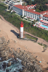 Durban, Kwa-Zulu Natal / South Africa - 08/03/2020: Aerial photo of Umhlanga beachfront and lighthouse