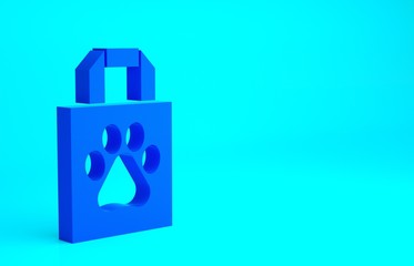 Blue Shopping bag pet icon isolated on blue background. Pet shop online. Animal clinic. Minimalism concept. 3d illustration 3D render.