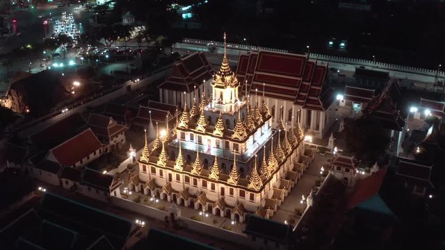 Aerial view of Loha Prasat temple in Bangkok old town in Thailand