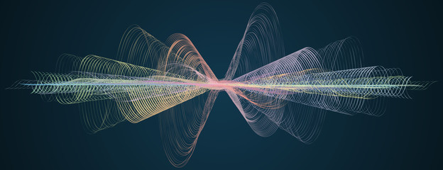 Waveform soundwave smooth curved lines Abstract design element Technology background with waveform line Stylization of a digital equalizer Smooth flowing wave lines rainbow soundwave Vector graphic