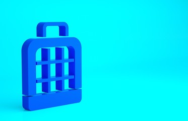Blue Pet carry case icon isolated on blue background. Carrier for animals, dog and cat. Container for animals. Animal transport box. Minimalism concept. 3d illustration 3D render.