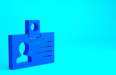 Blue Identification badge icon isolated on blue background. It can be used for presentation, identity of the company, advertising. Minimalism concept. 3d illustration 3D render.