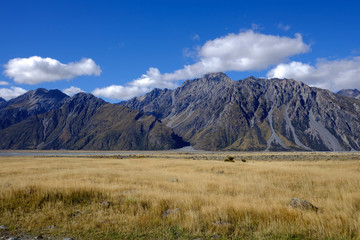 Obraz premium Mountain and farm on scenic road Queenstown New Zealand