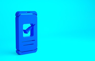 Blue Smartphone, mobile phone icon isolated on blue background. Minimalism concept. 3d illustration 3D render.
