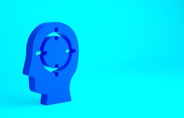 Blue Head hunting icon isolated on blue background. Business target or Employment sign. Human resource and recruitment for business. Minimalism concept. 3d illustration 3D render.