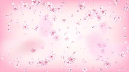 Nice Sakura Blossom Isolated Vector. Pastel Showering 3d Petals Wedding Texture. Japanese Oriental Flowers Illustration. Valentine, Mother's Day Watercolor Nice Sakura Blossom Isolated on Rose