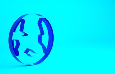 Blue Earth globe icon isolated on blue background. World or Earth sign. Global internet symbol. Geometric shapes. Minimalism concept. 3d illustration 3D render.