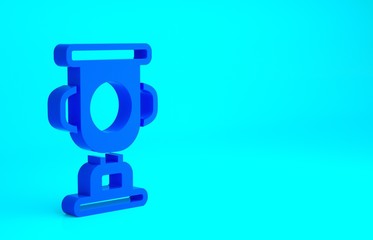 Blue Award cup icon isolated on blue background. Winner trophy symbol. Championship or competition trophy. Sports achievement sign. Minimalism concept. 3d illustration 3D render.