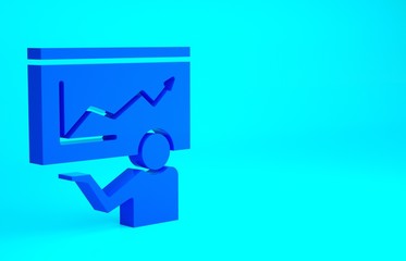 Blue Training, presentation icon isolated on blue background. Minimalism concept. 3d illustration 3D render.
