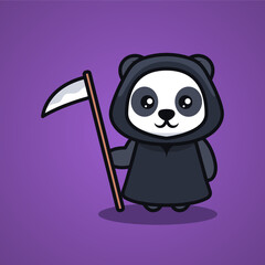 Cute panda with Halloween costume mascot design illustration