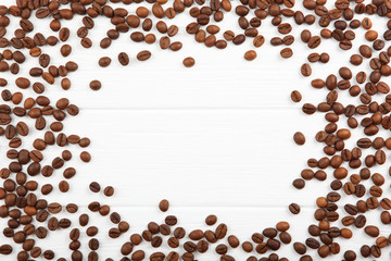 coffee beans on a colored background. Place to insert text, minimalism
