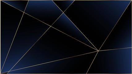 Blue Premium Triangular Texture. Gold Lines Polygon Luxury Border. 