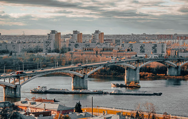 View of Nizhny Novgorod. Kanavinsky bridge at autumn. 