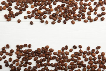 coffee beans on a colored background. Place to insert text, minimalism
