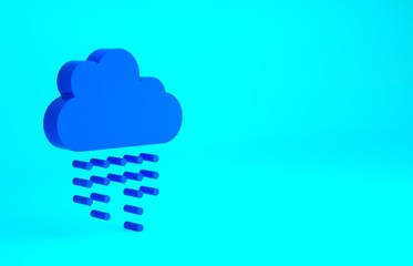 Blue Cloud with rain icon isolated on blue background. Rain cloud precipitation with rain drops. Minimalism concept. 3d illustration 3D render.