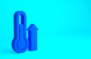 Blue Meteorology thermometer measuring icon isolated on blue background. Thermometer equipment showing hot or cold weather. Minimalism concept. 3d illustration 3D render.