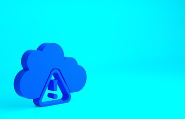 Blue Storm warning icon isolated on blue background. Exclamation mark in triangle symbol. Weather icon of storm. Minimalism concept. 3d illustration 3D render.