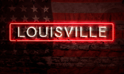Louisville Neon Sign On Brick American Flag