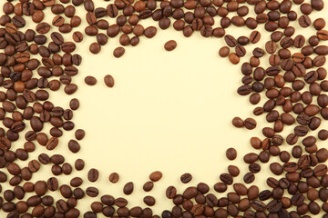 coffee beans on a colored background. Place to insert text, minimalism
