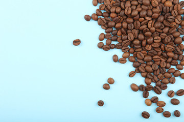 coffee beans on a colored background. Place to insert text, minimalism
