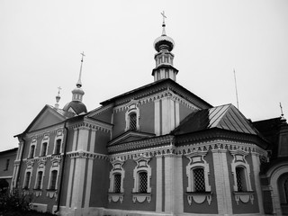 Obraz premium black and white photo of old stone Russian Orthodox churches in Suzdal