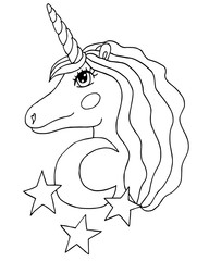Cute cartoon Unicorn for coloring book or page