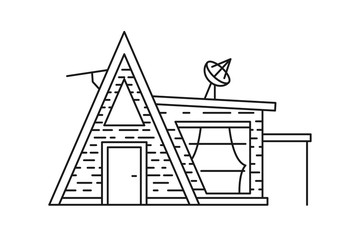 Camping house web icon. Home sign. Black line icon isolated on white background.