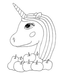 Cute cartoon Unicorn for coloring book or page
