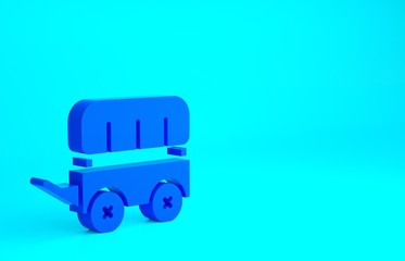 Blue Wild west covered wagon icon isolated on blue background. Minimalism concept. 3d illustration 3D render.