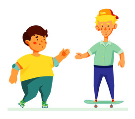 Happy children playing outdoors - flat design style illustration