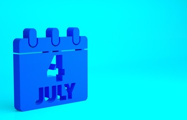 Obraz premium Blue Day calendar with date July 4 icon isolated on blue background. USA Independence Day. 4th of July. Minimalism concept. 3d illustration 3D render.
