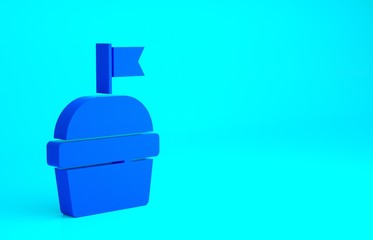 Blue Cake icon isolated on blue background. Happy Birthday. Minimalism concept. 3d illustration 3D render.