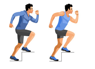 Training health man climbs the stairs (two isolated figures)