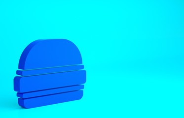 Blue Burger icon isolated on blue background. Hamburger icon. Cheeseburger sandwich sign. Fast food menu. Minimalism concept. 3d illustration 3D render.