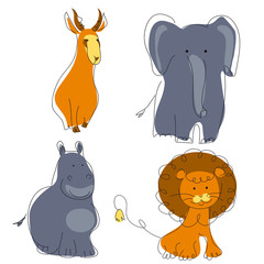set of cute african animals isolated on white background. Illustration for children.  - 371011557