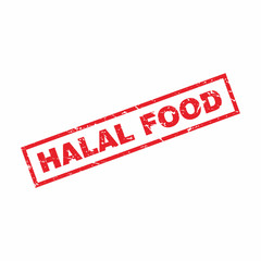 Abstract Red Grungy Halal Food Rubber Stamps Sign Illustration Vector, Halal Food Text Seal, Mark, Label Design Template