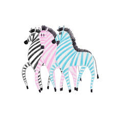 Illustration with colorful Zebras