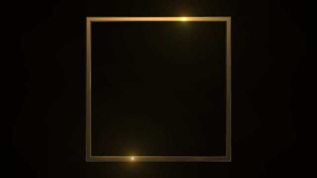 Gold metal glitter and shiny square frame on black background