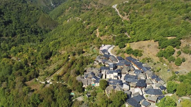Beautiful village of Peñalba de Santiago. Leon, Spain. Aerial Drone Footage