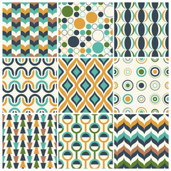 Abstract Retro Geometric & curve seamless pattern. Seventies Stylish Fashion Vector Illustration. Art deco vintage wallpaper or fabric. - 371014106