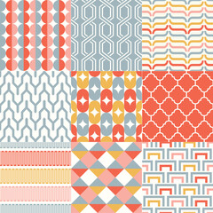 Retro abstract seamless pattern set. Modern vector repeated geometric background. Interior wallpaper