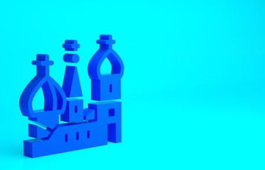 Blue Moscow symbol - Saint Basil's Cathedral, Russia icon isolated on blue background. Minimalism concept. 3d illustration 3D render.