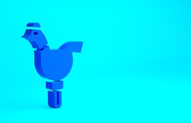 Blue Candy cockerel lollipop on a stick icon isolated on blue background. Minimalism concept. 3d illustration 3D render.