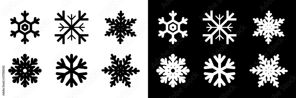 Wall mural snowflakes collection. black and white snowflakes, isolated. snowflake vector icons. six different s