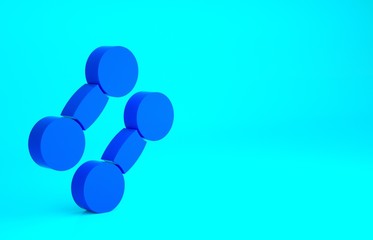 Blue Dumbbell icon isolated on blue background. Muscle lifting icon, fitness barbell, gym, sports equipment, exercise bumbbell. Minimalism concept. 3d illustration 3D render.