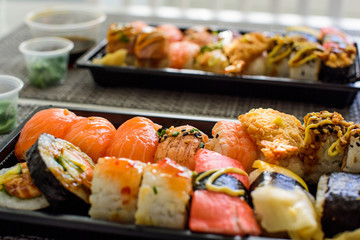 Take  away sushi on a plate