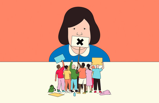 Crowd silencing a woman's freedom of speech